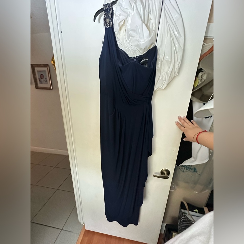 Navy one shoulder dress